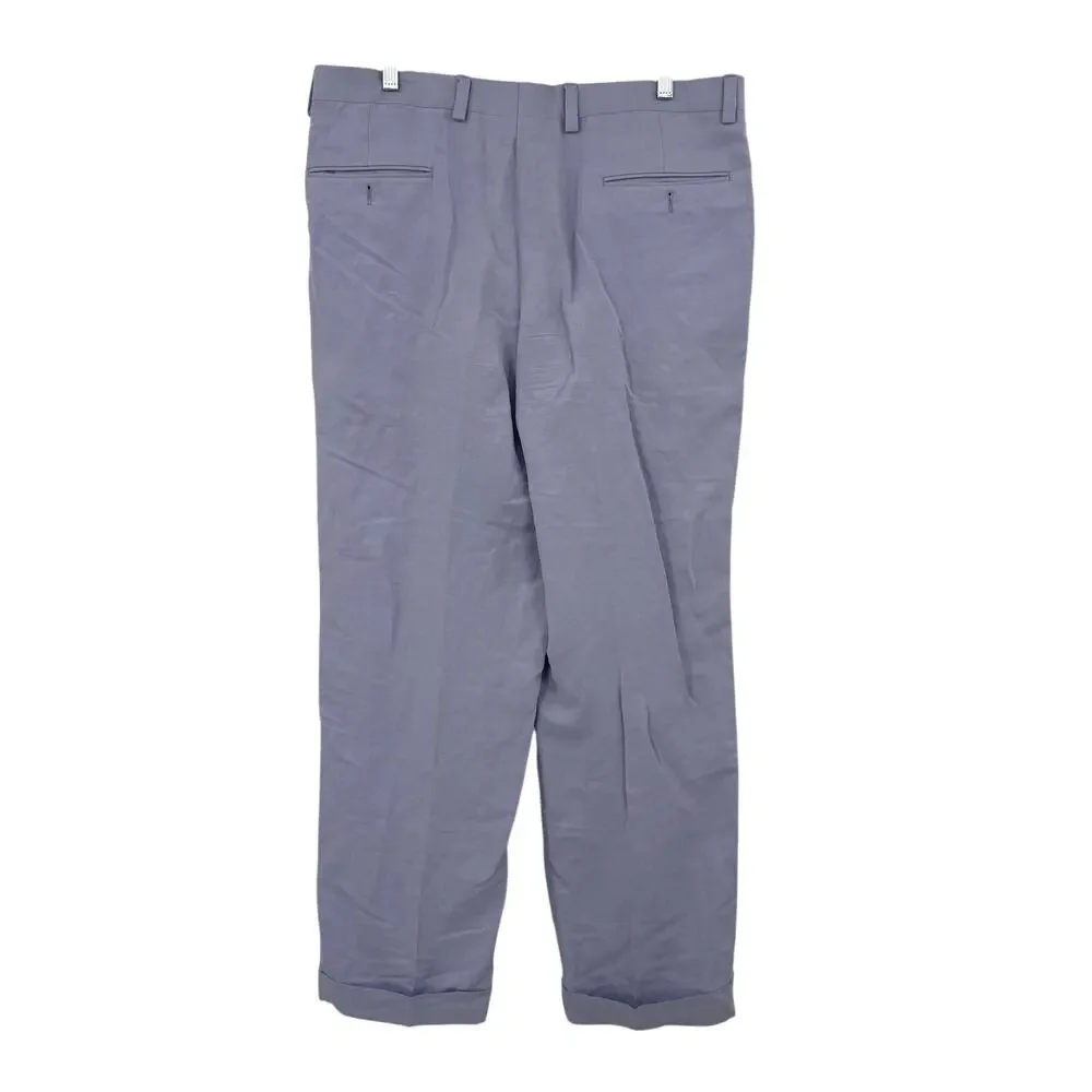 Samuelsohn Size 36 Reg Blue Linen Silk Dress Pants Woven in Italy Made in Canada